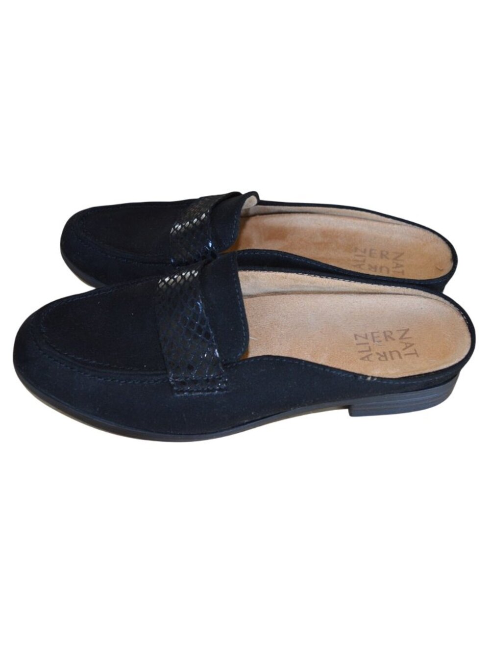 Naturalizer Black Slip On Mule Loafers Snakeskin Textured Strap Women's Size 8